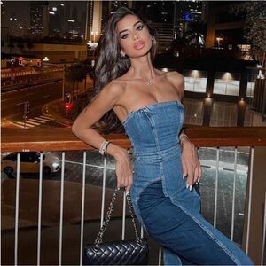 Zara | Dresses | Zara Denim Strapless Dress | Poshmark